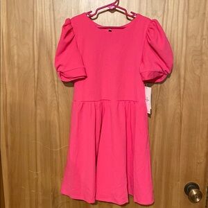 Emerald Sundae Pink Puff Sleeve A-Line Dress